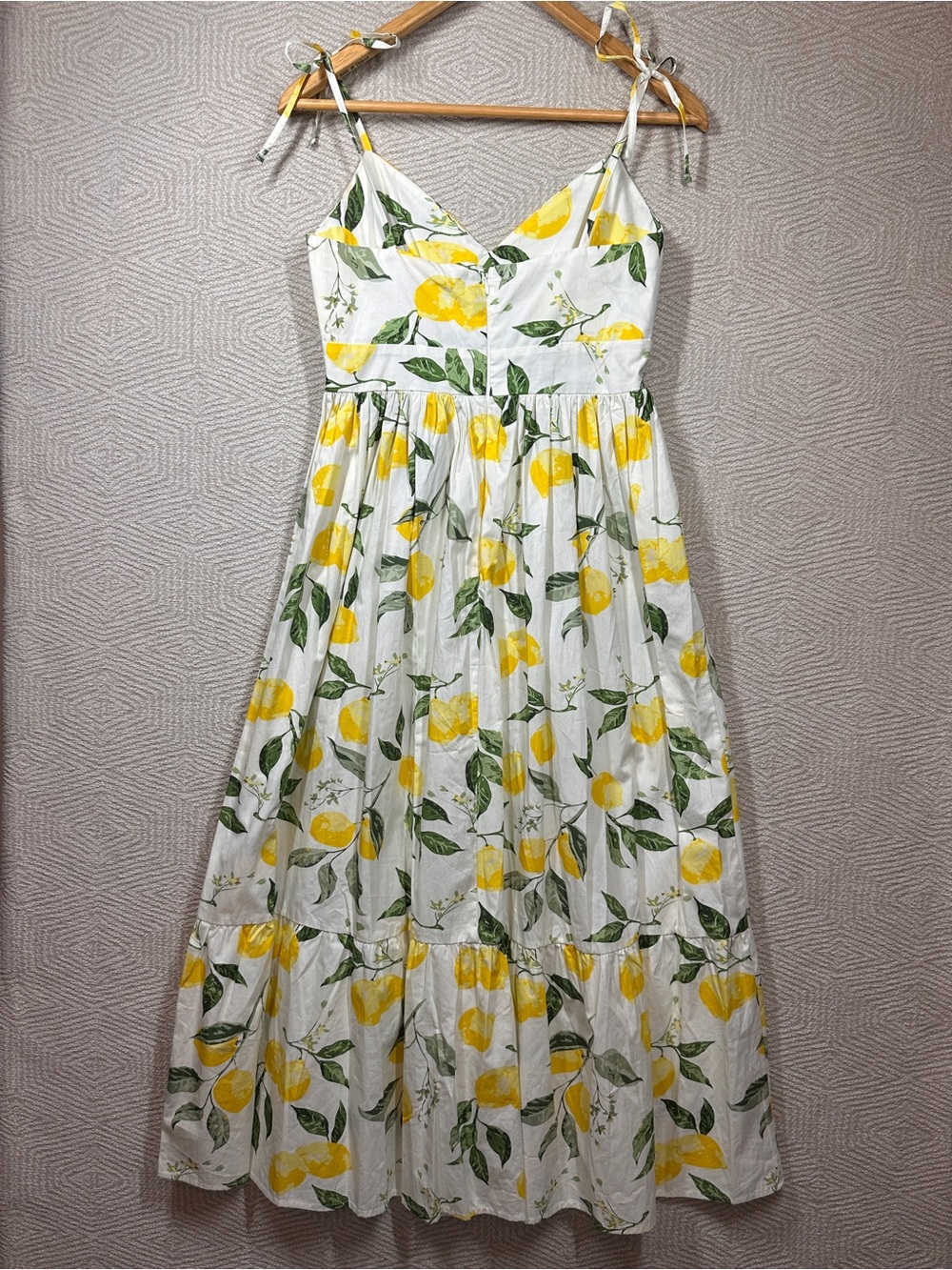 Strapped Women’s  Lemon-Print Midi Dress with Green Leaves Size XS NWT $118